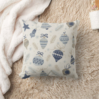 Vintage-Wasserfarbe Blaue Ornamente Holly Weihnach Kissen