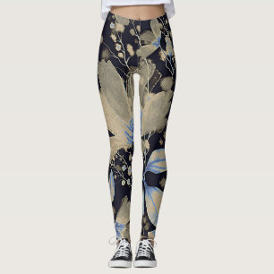 Vintage Wasserfarbe der Flora: Schwarzer Hintergru Leggings
