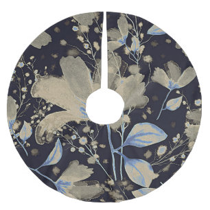 Vintage Wasserfarbe der Flora: Schwarzer Hintergru Polyester Weihnachtsbaumdecke