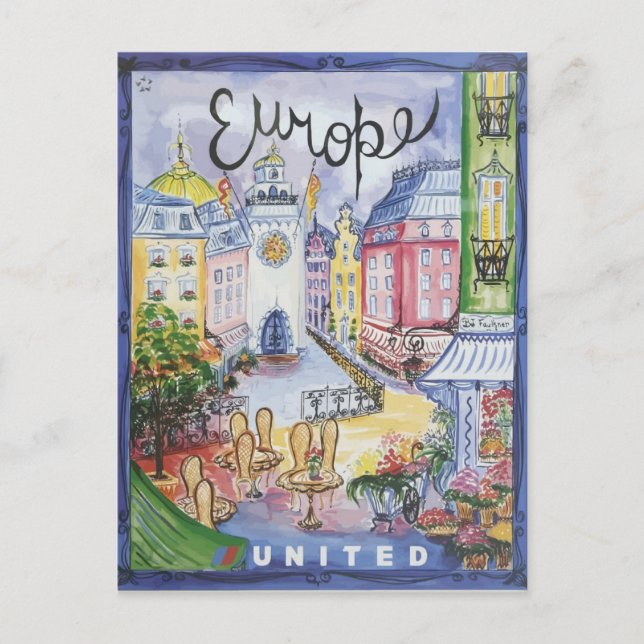 Vintage Wasserfarbe Europa Reiseplakat Postkarte (Vorderseite)