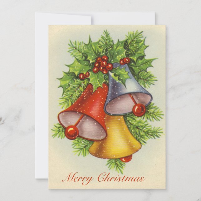 Vintage Wasserfarbe Frohe Weihnachten Holly Bells (Vorderseite)