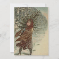 Vintage Wasserfarbe Girl & Tree Weihnachten Grüße