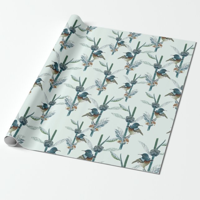 Vintage Wasserfarbe Hummingbird Botanisches Muster Geschenkpapier (Ungerollt)