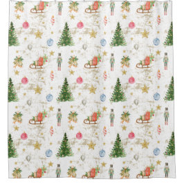 Vintage Wasserfarbe Pine Tree Nutcracker Weihnacht Duschvorhang