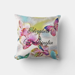 Vintage Wasserfarbe Rosa Orchideen Blume Kissen