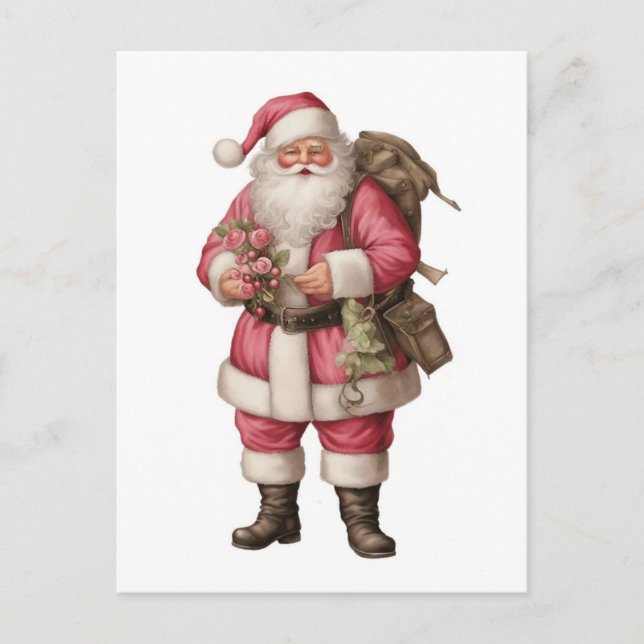Vintage Wasserfarbe Santa Postkarte (Vorderseite)