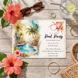 Vintage-Wasserfarbe-Tropen-Erwachsenen-Poolparty Einladung