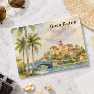 Vintage Wasserfarbe von Landschaftlichem Boca Rato Postkarte