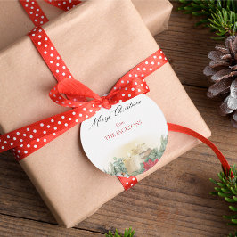 Vintage Wasserfarbe Weihnachtskerze & Grüne Geschenkanhänger