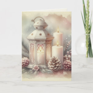 Vintage-Wasserfarbe-Weihnachtslaterne und -Ornamen Karte