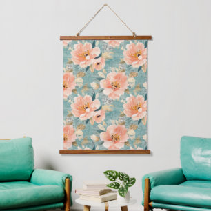 Vintage-Wasserfarben-Blumen-Abstraktmuster Wandteppich Mit Holzrahmen