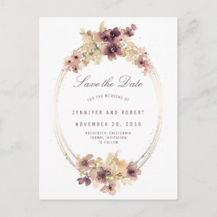 Vintage Wasserfarben Blumen Elegante Save-the-Date Ankündigungspostkarte