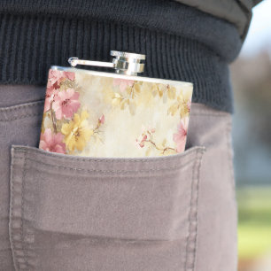 Vintage-Wasserfarben-Blumenmuster Flachmann