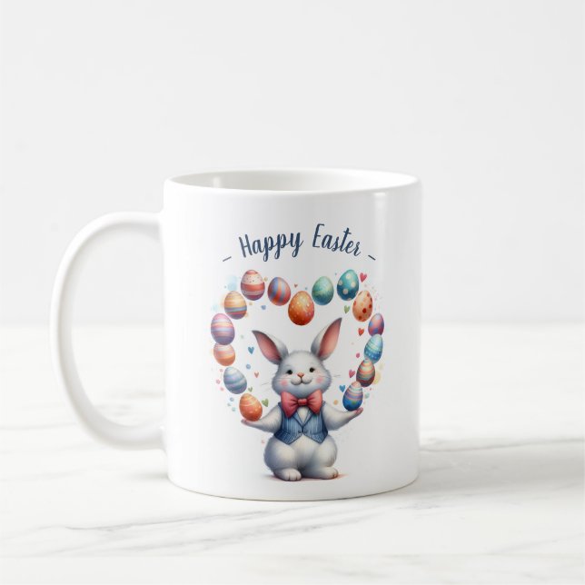 "Vintage Wasserfarben Bunny Juggling Ostereier Kaffeetasse (Links)