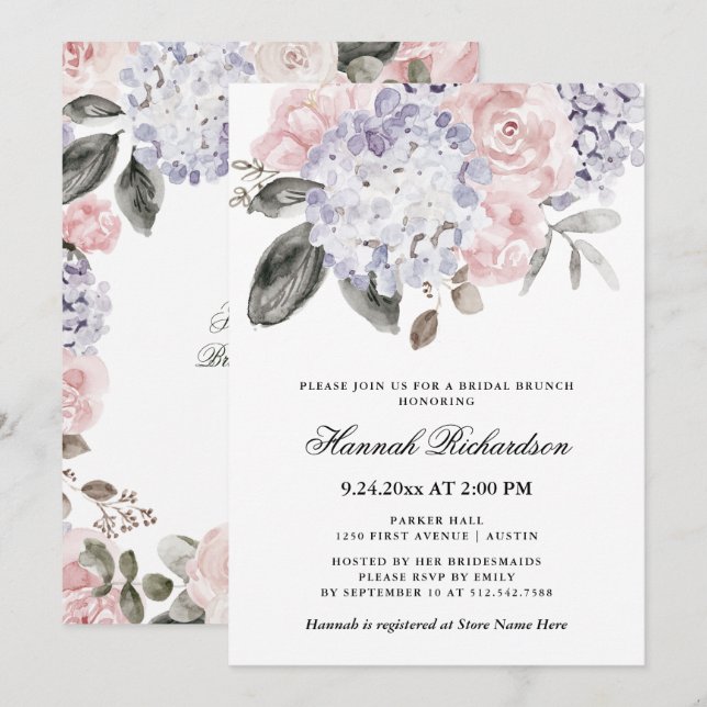 Vintage Wasserfarben-Hydrangeas | Bridal Brunch Einladung (Vorne/Hinten)