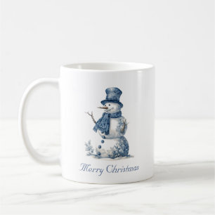 Vintage-Wasserfarben-Schneemann Delft Blau Weihnac Kaffeetasse