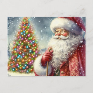 Vintage-Wasserfarben-Weihnachtsmann Postkarte