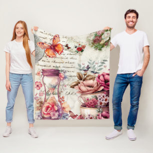 Vintage Wasserfarbenkollage Fleecedecke