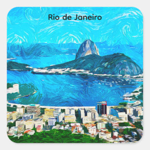 Vintage-Wasserfarbenmalerei von Rio de Janeiro Quadratischer Aufkleber