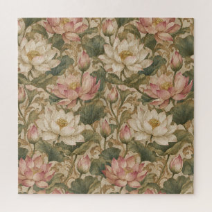 Vintage Wasserlotus Botanisches Blumenmuster