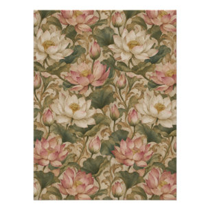 Vintage Wasserlotus Botanisches Blumenmuster Poster