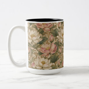 Vintage Wasserlotus Botanisches Blumenmuster Zweifarbige Tasse