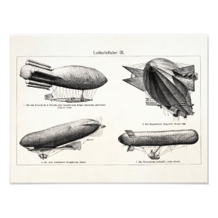 Vintage-Wasserstoff-Blimps Zeppeline Ballons Retro Fotodruck