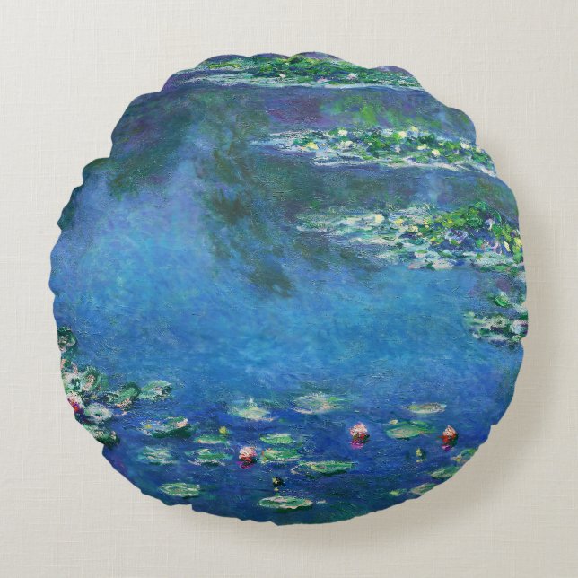 Vintage Water Lilies by Claude Monet Rundes Kissen (Vorderseite)
