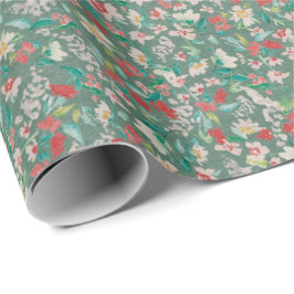 Vintage Watercolor Florals Winter Meadow (Green) Geschenkpapier