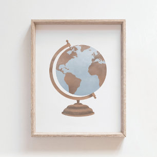 Vintage Watercolor Globe Travel Decor Poster