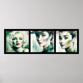 vintage watercolor green girls 3/3 all in one poster