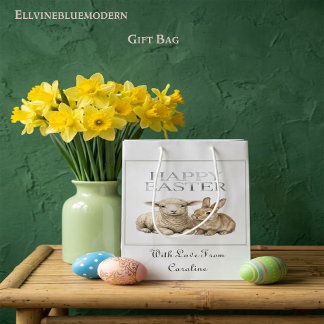 Vintage Watercolor Lamb & Rabbit Easter  Mittlere Geschenktüte