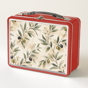Vintage Watercolor Olive Branch Lunch Box
