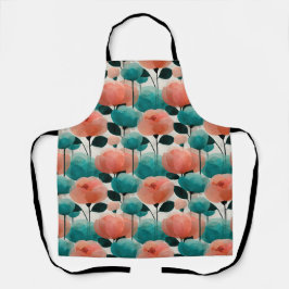 Vintage Watercolor Pink and Green Floral Schürze