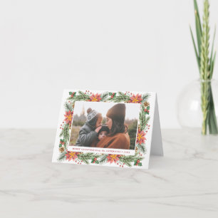 Vintage Watercolor Poinsettia Horizontal Photo Feiertagskarte