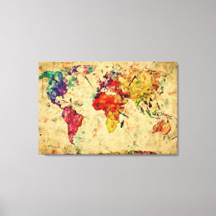 Vintage Watercolor-Weltkarte Leinwanddruck