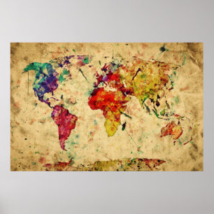 Vintage Watercolor-Weltkarte Poster