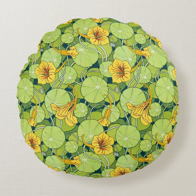 Vintage Waterlilies Rundes Kissen (Vorderseite)