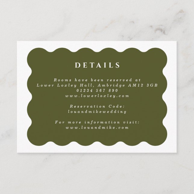 Vintage Wavy Green & White Wedding Details Begleitkarte (Vorderseite)