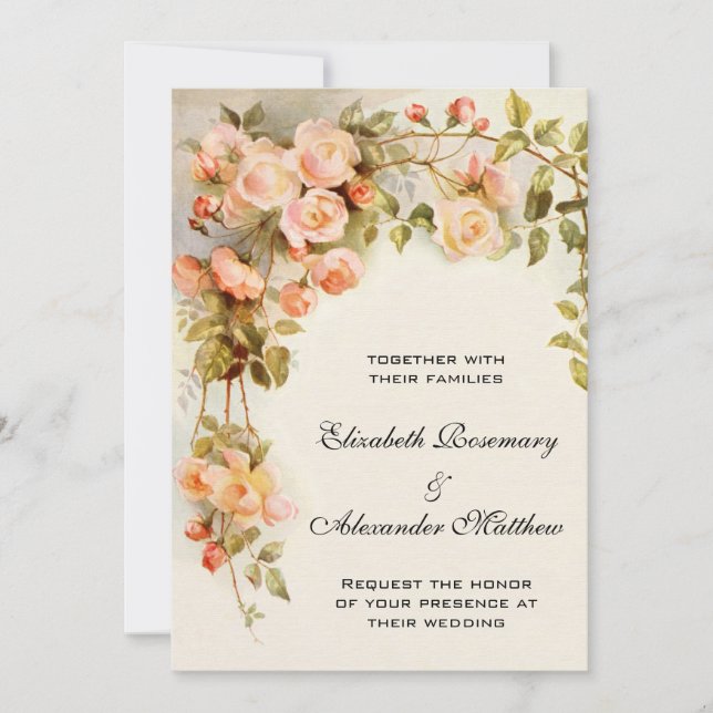 Vintage Wedding, antike Rosa Rose Blume Blumenstra Einladung (Vorderseite)