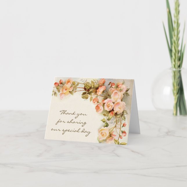 Vintage Wedding Antique Rosa Blume Dankeskarte (Vorderseite)