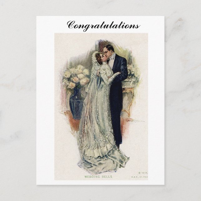 Vintage Wedding Bells Braut und Bräutigam Postkarte (Vorderseite)