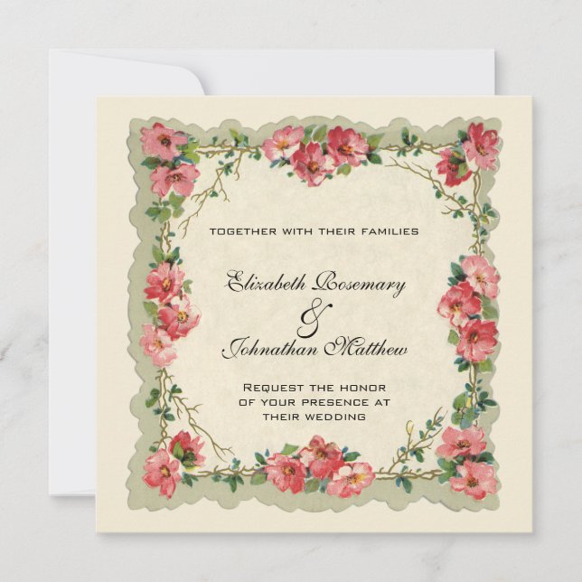 Vintage Wedding, Blumenstrauß Blume Rosenstraße Einladung (Vorderseite)