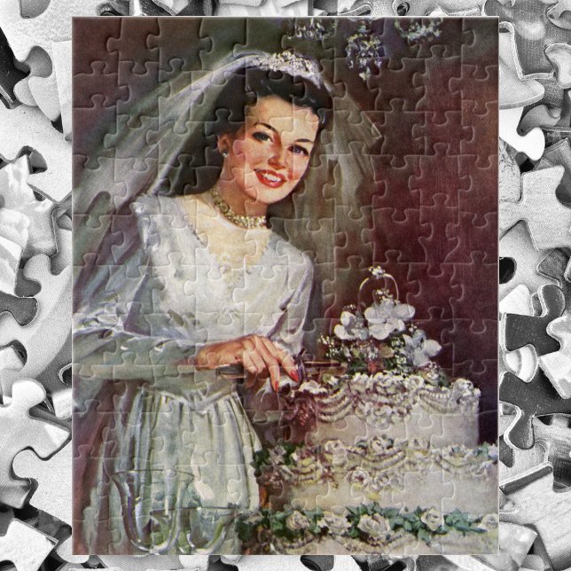 Vintage Wedding, Bride Cutting die Hochzeitstorte (Von Creator hochgeladen)