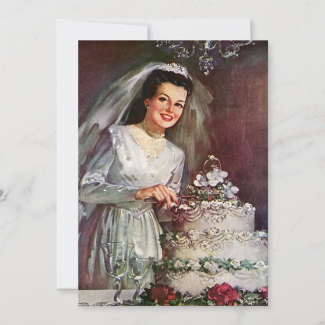 Vintage Wedding, Bride Cutting die Hochzeitstorte (Vorderseite)