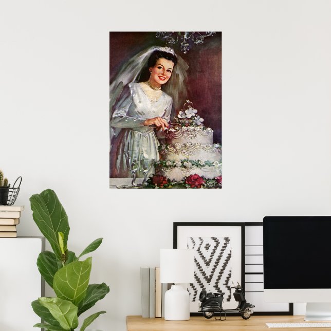 Vintage Wedding, Bride Cutting die Hochzeitstorte Poster (Heimbüro)
