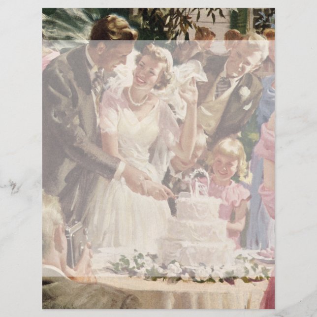 Vintage Wedding Bride Groom Neugierige Cut Cake (Vorderseite)