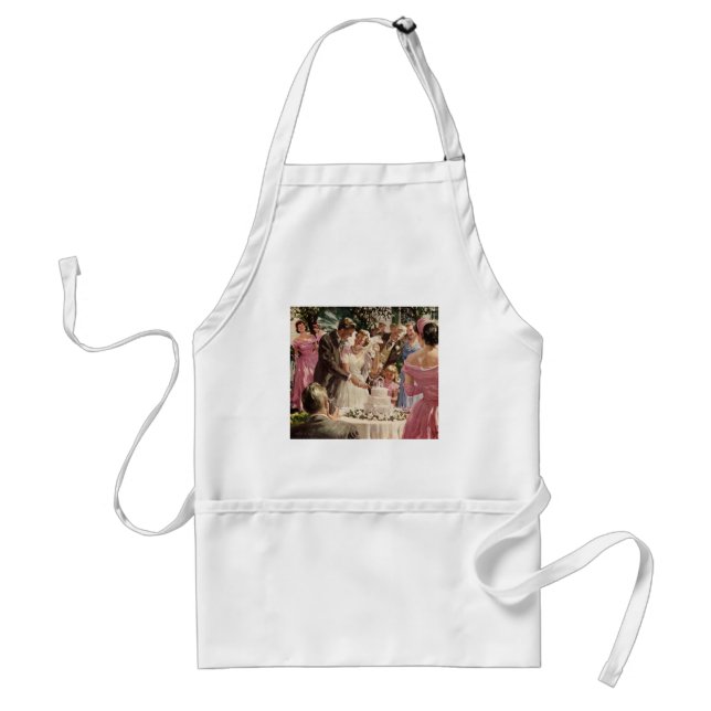 Vintage Wedding Bride Groom Neugierige Cut Cake Schürze (Vorne)