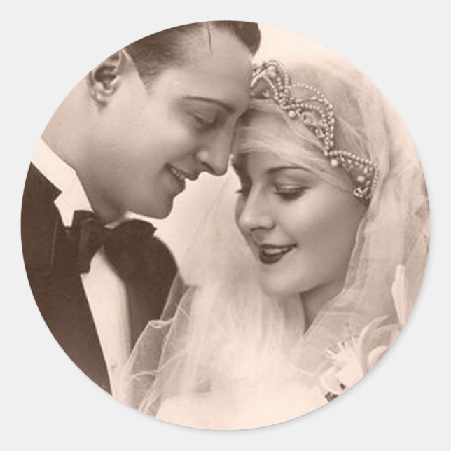 Vintage Wedding Bridge and Groom Runder Aufkleber (Vorderseite)