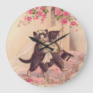 Vintage Wedding Cats Brie and Groom Große Wanduhr